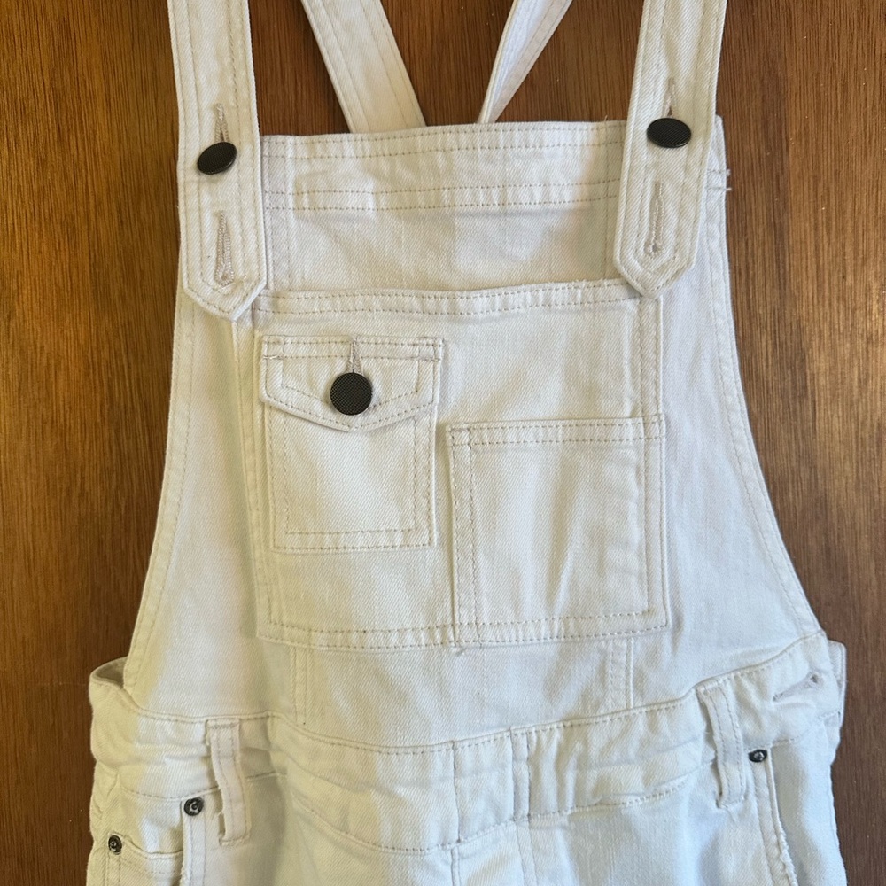 Free People White Denim Skinny Overalls